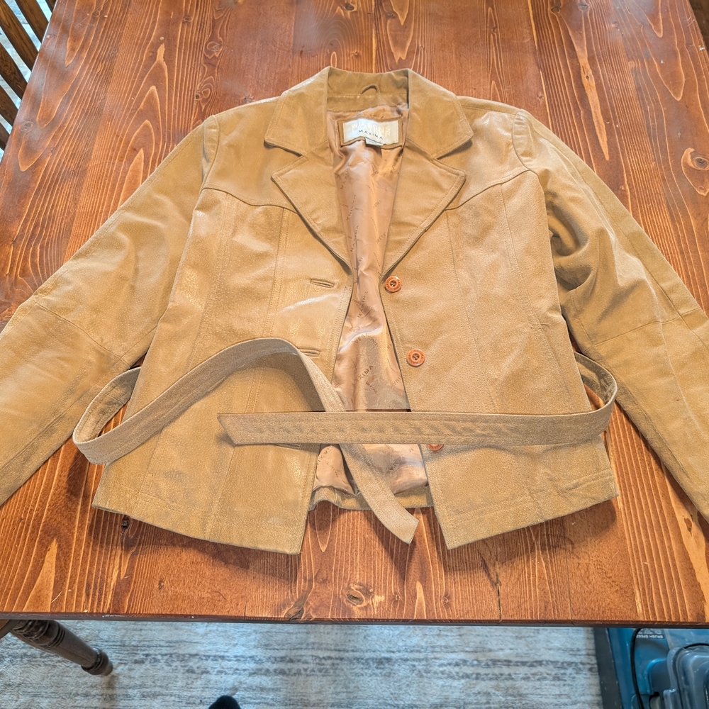 Tan Leather Jacket With Belt - image 1